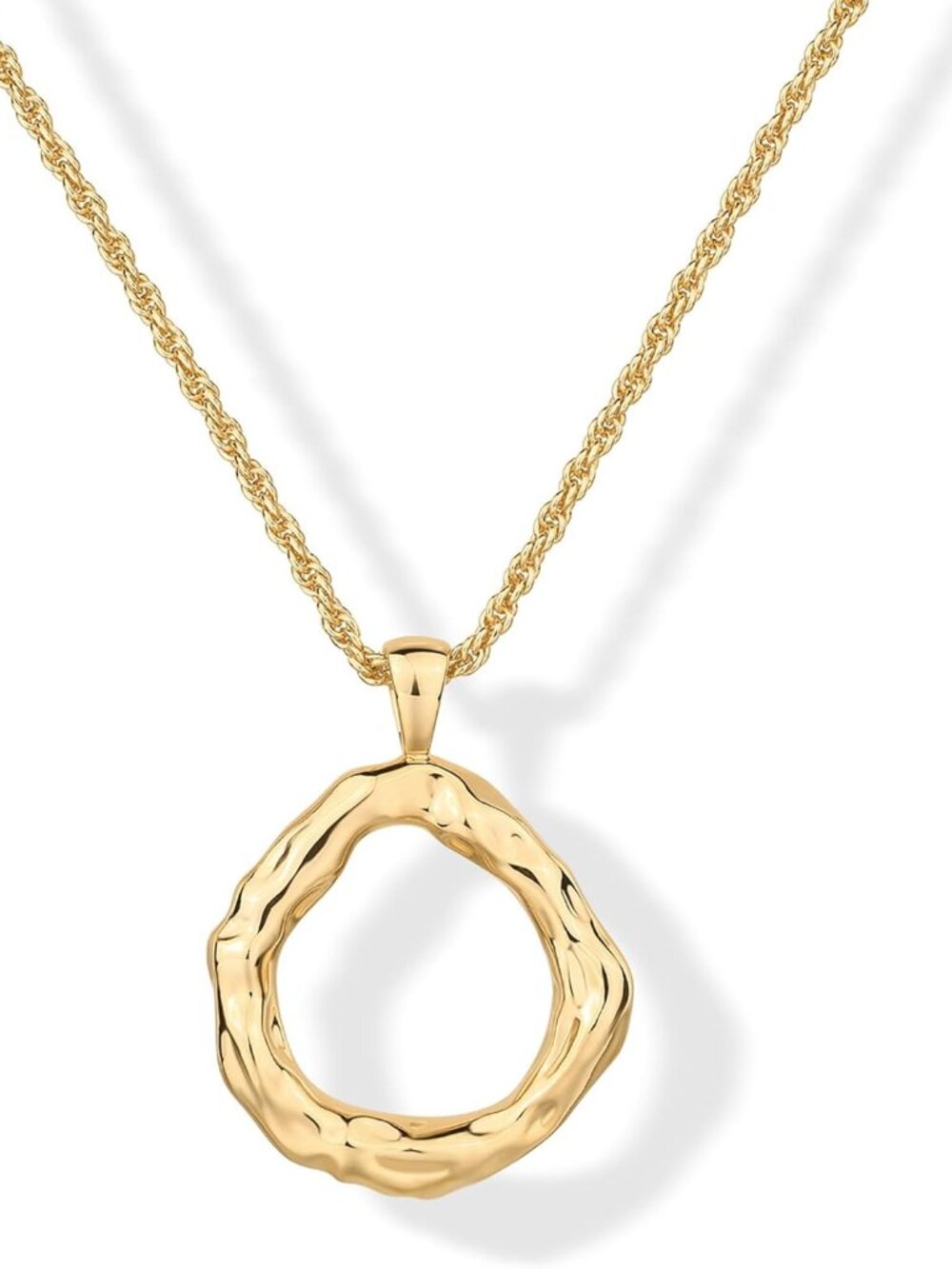 14K Gold Plated Dainty Statement Pendant Necklaces for Women - Hammered Circle B